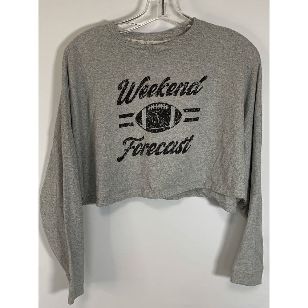Recycled Threads Women's Long Sleeve Crop Top Tee Drop Shoulder Gray Small